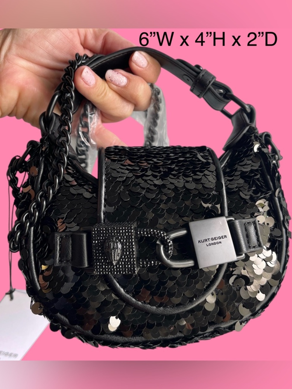 Kurt Geiger NWT Kingsley Crossbody/Shoulder/TopHandlesStructured/Sequins DustBag